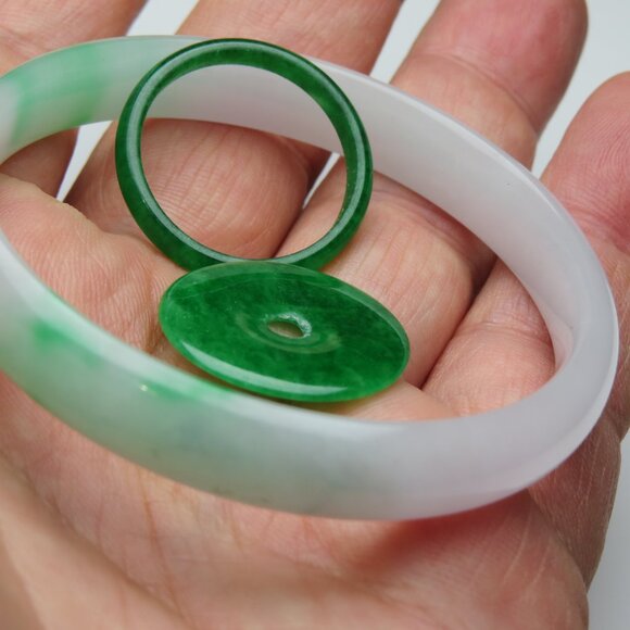 "Natural Jade bangle + FREE Jade Ring & Jade Donut 55mm " - Picture 2 of 3
